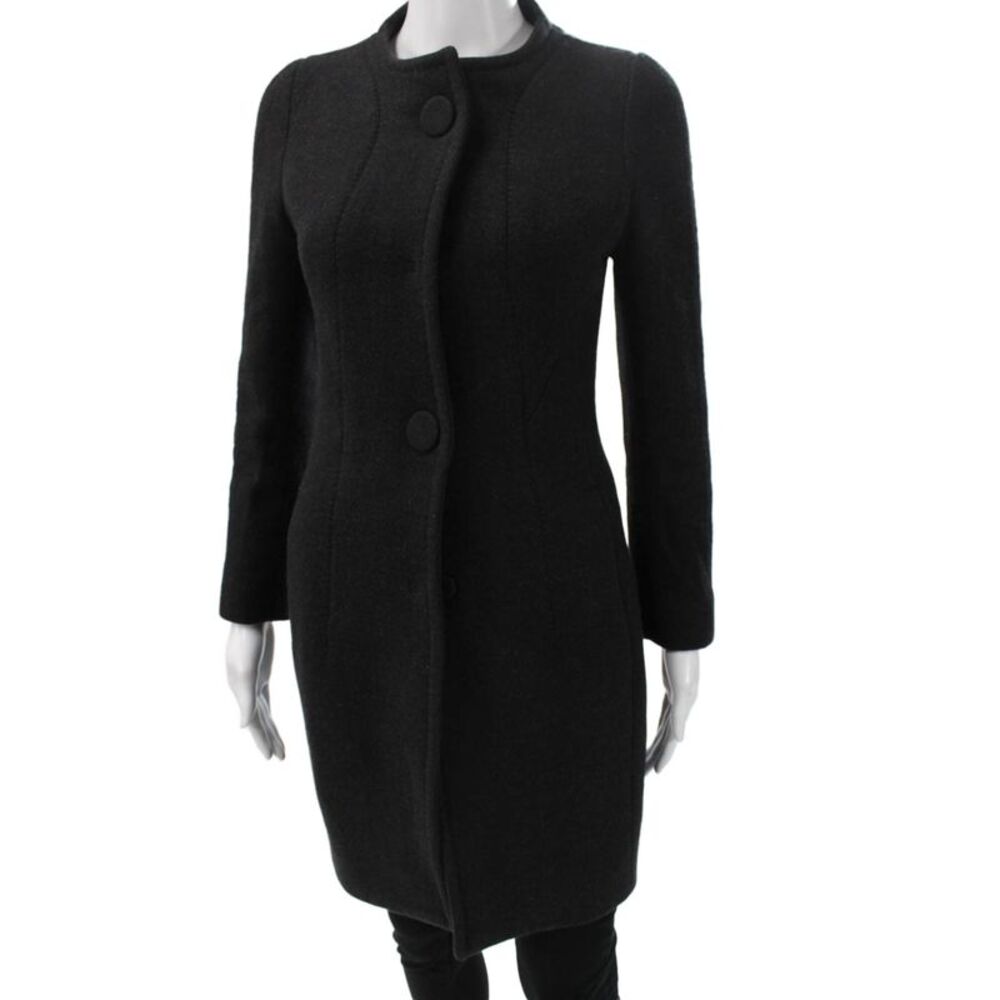 Aquilano Rimondi Women Black Virgin Wool Angora Overcoat Crewneck Size 36